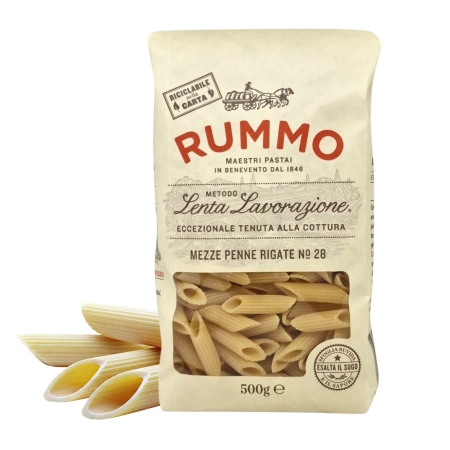 Rummo Mezze Penne Rigate n.28 - makaron durum trafilata al bronzo 500g